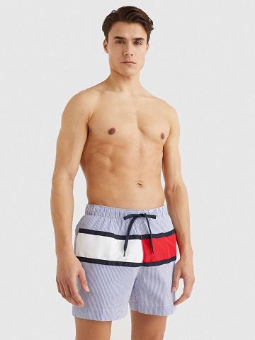 Férfi Tommy Hilfiger Stripe flag 7" swim trunk Úszóruhák Kék Szürke | HU 897MQZ